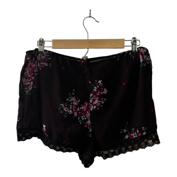 Purple Floral Lace Trim Semi Sheer Sleep Shorts M - Picture 2 of 2